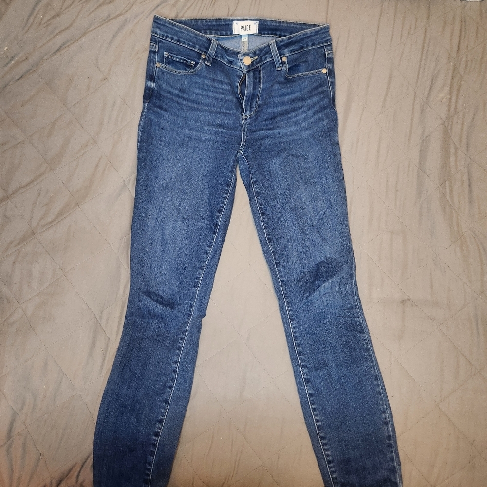 Paige 28 Verdugo Ankle Jeans Womens Skinny Mid Rise Medium Wash Blue Denim Fall